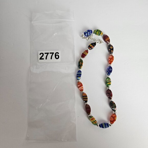 Millefiori Style Art Glass Bead Necklace Venetian Style Murano Inspired 14-16" - Picture 11 of 11